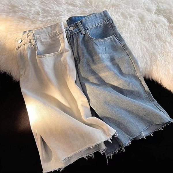 Jeans pour hommes Shorts en jean poches déchirées été extensible bavure courte lâche trou cassé JeansMens