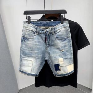 Heren jeans denim shorts met gaten gewassen Koreaanse stijl rechte kwart patch casual bermuda masculina mannen kleding