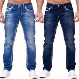 Herren Jeans Denim solide Tasche elastische gerade Hosen FrühlingSommer Business Casual Herrenbekleidung 231112