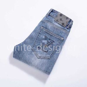 Herenjeans designer herfst/winter nieuwe jeans modemerk kleine rechte pijpen slim fit elastische wassing high-end lichte luxe herenverdikking merkbroeken