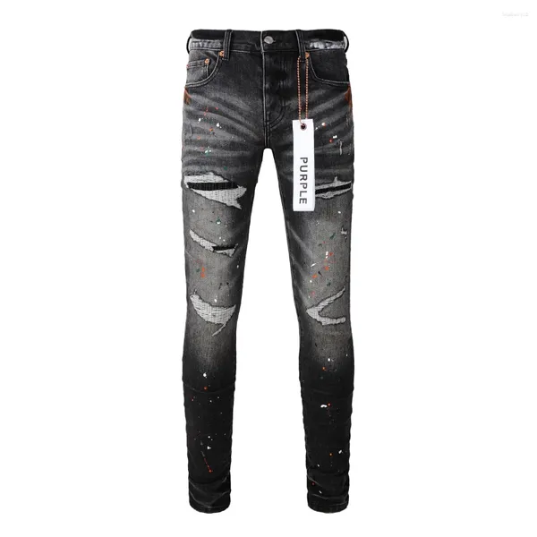 Jeans pour hommes marque de créateur jeans violets homme noir peinture de haute rue motif graffiti endommagé pantalon skinny déchiré pantalon en denim