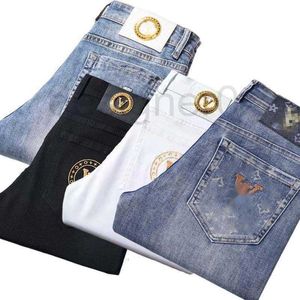 Heren jeans ontwerper chao merk lichtblauwe zwarte witte jeans mannen veer slanke kleine rechte borduurwerk casual broek