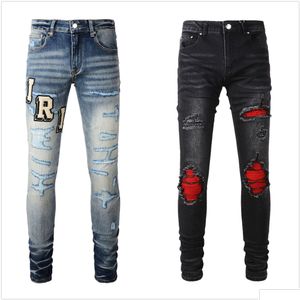 Designer en jeans pour hommes pour randonnée pantalon déchirant la marque de mode High Street Pantalones Vaqueros para Hombre Motorcycle broderie Close Drop Otlkq