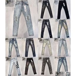 Designer en jeans pour hommes pour pantalon les tendances violettes sont mortes de moto déchiré noire noire slim fit mans empilé hommes de livraison de gouttes baggy c ot1uv