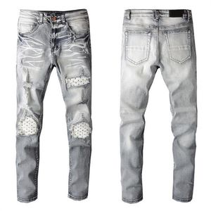 Jeans pour hommes Designer Trous de l'industrie lourde Pantalon déchiré Bleu Stripe Style Vintage Trou Mode Hommes Jean Slim Moto Biker Causal265R