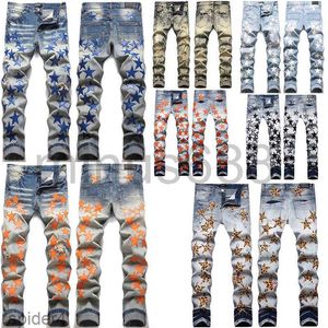MENS JEANS Designer High Star Patch Womens Brodemery Panel Pansers Stretch Slim-Fit Pantal