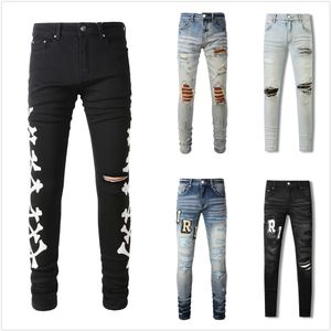 jeans pour hommes jeans de marque pantalons en lin hip hop hommes jeans en détresse déchiré biker slim fit hipster hipster lettre imprimée moto pour hommes broderie P2