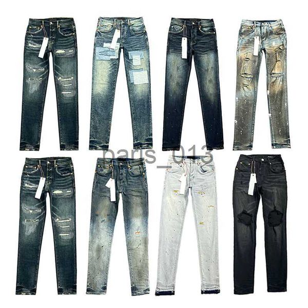 Jeans pour hommes Jeans de créateur hommes jeans violets pantalons pour femmes jeans ksubi violets High Street Purple Retro Paint Spot Pieds minces Micro Jeans élastiques Hiphop Zipper Hole plus siz