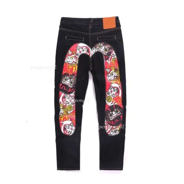 Pantalones vaqueros para hombre Diseñador de gran tamaño Pantalones vaqueros rectos sueltos bordados Cintura alta Tubo recto Pantalones de pierna ancha Borde largo Tamaño de la calle 28-40 A02