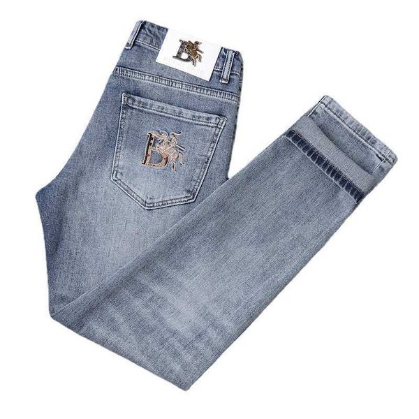 Jeans para hombre Diseñador de lujo B Luz de lujo Edición coreana Pies elásticos delgados Pantalones de marca Slim Fit TB RDUF