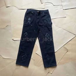 Jeans para hombre Diseñador Hacer viejos cromados lavados Corazones Jeans Cromados Pantalones rectos Corazón Cruz Bordado Carta Impresiones Casual para mujeres Hombres Pantalones de registro de carga S1