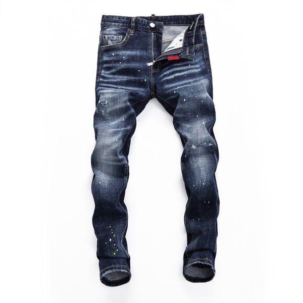 Jeans para hombre Pantalones de diseñador Ripped High Designer jeans para hombres pantalones bordados pantalones con agujeros de moda más vendidos pantalones con cremallera Parches Detalle Biker Fit jeans de mezclilla th HF