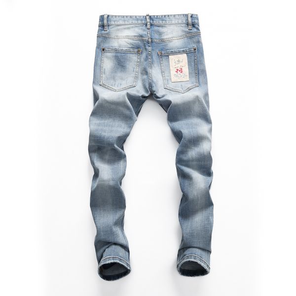 Jeans para hombre Pantalones de diseñador Ripped High Designer jeans para hombres pantalones bordados pantalones con agujeros de moda más vendidos pantalones con cremallera Parches Detalle Biker Fit jeans de mezclilla HI