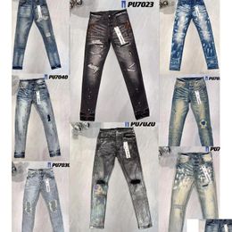 Mens jeans ontwerper PL8821587 gescheurde fietser slanke rechte magere broek true stack mode mode tren vintage broek paarse drop levering appare otjdx
