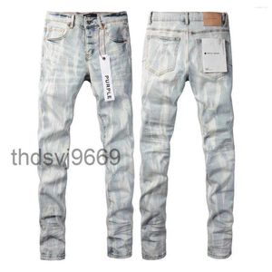 Herenjeans Designer Paars Merk Man Lichtblauw Y2k High Street Denim Verf Graffiti Patroon Beschadigde Gescheurde Skinny Broek IRCV