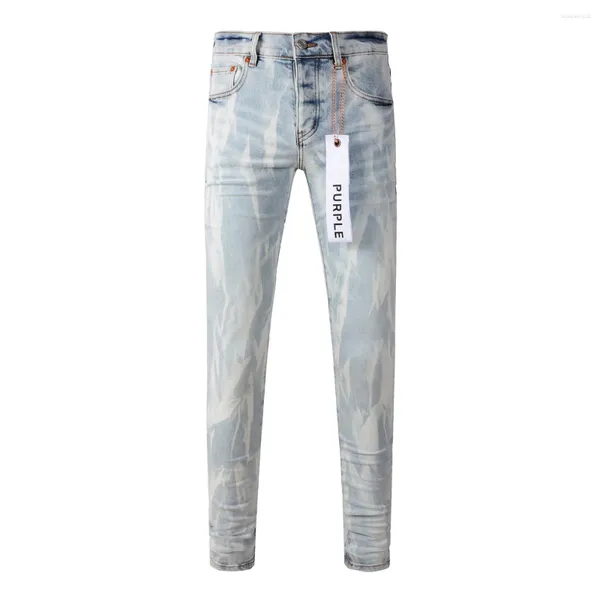 Diseñador de jeans para hombre Marca púrpura macho azul claro y2k de pintura de mezclilla high street patrón de graffiti dañados pantalones flacos dañados z9ui