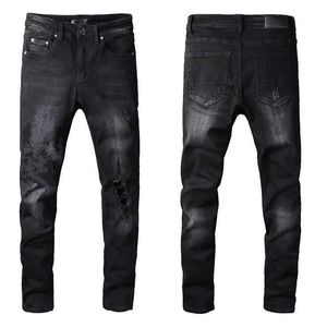 Herenjeansontwerper Skinny Black Rip Letter Angel Print Rock Denim Slim Fit Paint Splatter For Man Pants Borduurfietser Distress rechtdoor