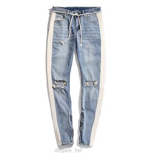 Jeans pour hommes Designer Skinny Ripped Blanc Rayé Jeans Mode Stretch Slim Cordon Biker Pantalon Noir Bleu