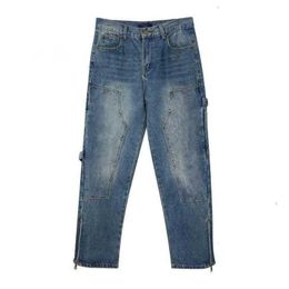 Jeans de styliste pour hommes, pantalon de travail décontracté avec lettres anciennes fleurs en relief, pantalon Tube droit, jambes larges, nouvelle collection printemps automne