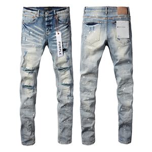 Jeans pour hommes Designer pile jeans européen violet marque jeans hommes broderie quilting déchiré pour tendance marque vintage pantalon hommes plier slim skinny mode Jea XKGP