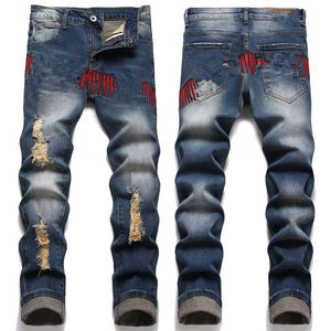 Diseñadores de jeans para hombre jeans holgados para hombre letra de estrella blanca hombre negro rip boy desinger jeans agujero baggy denim lágrimas pantalones pantalones bordados de motorista rasgados para la tendencia