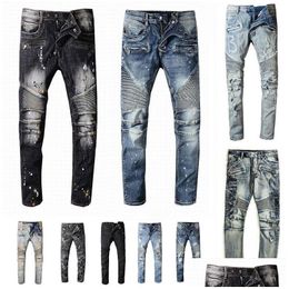 Designers en jeans pour hommes sont morts de motard déchiré de motard de vélo de maternité slim slim fit denim pour les hommes de la mode des hommes pantalon noir couler de dhy3n