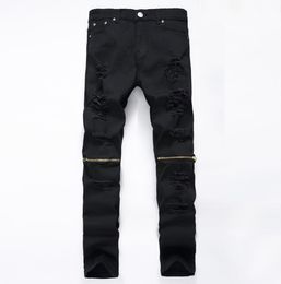 Jeans pour hommes en détresse élégante mode à la mode détruite pantalon frais maigre 5nqm décontracté 5nqm