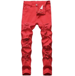 Jeans pour hommes trous en détresse jean skinny pleine longueur pantalon en jean droit pantalon de style de rue