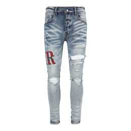 Jeans pour hommes Distressed Motorcycle biker jean Rock Skinny Slim Ripped trou lettre Top Qualité Marque Hip Hop Denim Pantalon CXG2308024