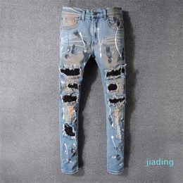 Jeans voor heren Distressed Ripped luxe Slim Fit Biker-motorfietsbroek met borduurwerk