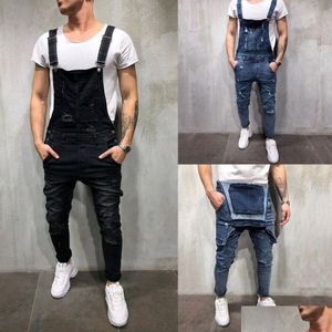 Jeans pour hommes Dropship K Globalement Casual Combinaison Lavage Pantalon de poche cassé Pantalon à bretelles Mi Skinny Crayon FL Longueur Drop Livraison AP Dhecf