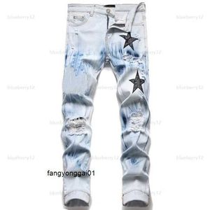 Heren Jeans Europese Jean Hombre Letter Star Mannen Borduren Patchwork Gescheurd Voor Trend Merk Motorbroek Heren Skinny