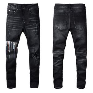 Jeans pour hommes jean européen hombre pantalons pour hommes pantalons broderie de motard noir déchiré pour la tendance coton mode homme jeans hommes pantalon cargo noir hip designer jeans hommes