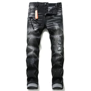 Jeans pour hommes style européen homme de mode pantalon de marque mince plaquette de patchwork moto moto trou noir pour 230831