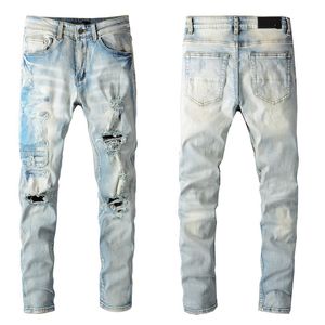 Mens jeans mode blauwe denim broek voor mannelijke skinny gescheurde vernietigde stretch slanke fit hoge kwaliteit broek met gaten maat 28-40