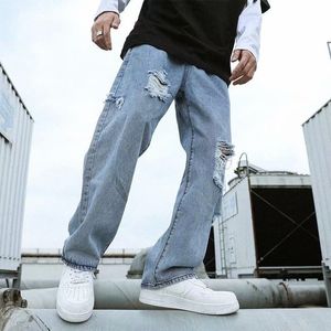 Jeans pour hommes marque de mode rue Vintage couleur claire vieux Tube droit déchiré pantalon large ample et polyvalent 230829