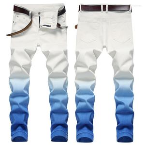 Mens jeans mode gradiënt kleur kleine rechte rek mannelijke high street slanke lange kwaliteit casual denim broek wit