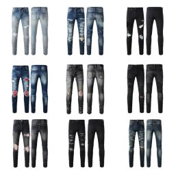 Jeans pour hommes mode long ny slim jeans célèbre marque hip hop digner jeans Denim Pant Distrsed Ripped Biker Jean noir bleu lettre pantalon imprimé taille s-xl