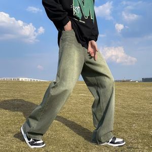 Hommes Jeans Mode Coupe Ample Jeunesse Classique Vert High Street Wideleg Beau Pantalon Pour Garçons 230706