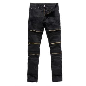 Herenjeans Herenmode Ripped Skinny Distressed Destroyed Straight Fit Rits Motor Met Gaten Motorfiets Slanke Potloodbroek