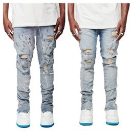 Heren jeans mode gescheurd voor mannen trendy slanke verf ambachtelijke denim potlood broek straat hipster broek mannelijke kleding XSXL 230923