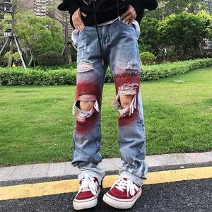 Mens jeans mode gescheurd gat hiphop baggy mannen grunge broek recht retro gewassen gotische denim broek pantalones hombre 220928