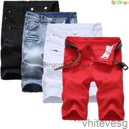 Jeans Mens Fashion Jeans Shorts Men Palabos plisados Palabos de mezclilla Decorado Rojo Blanco Blanco Big Tamaño 28 30 32 34 36 38 40 42L231003 MOM7