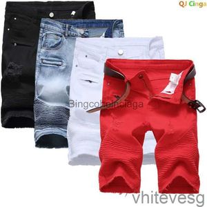 Mens jeans mode gescheurde jeans shorts heren geplooide zakken versierde denim shorts rood blauw zwart wit big size 28 30 32 34 36 38 40 42L231003 mom7