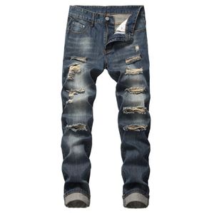 Jeans pour hommes Fashion Slim Fit Personnalité Straightl Casual Ripped Denim Pantal