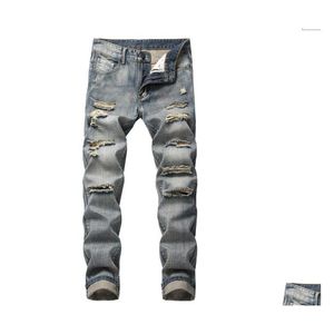 Mens jeans mode slanke fit persoonlijkheid rechte casual gescheurde denim broek mannen mager vaqueros hombre drop levering kleding kleding dh5ry