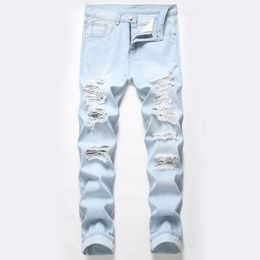 Hommes Jeans Mode Droite Tube Cassé Genou Jean Coupe Fit Pantalon Hommes E Stretch Vêtements pour 230721