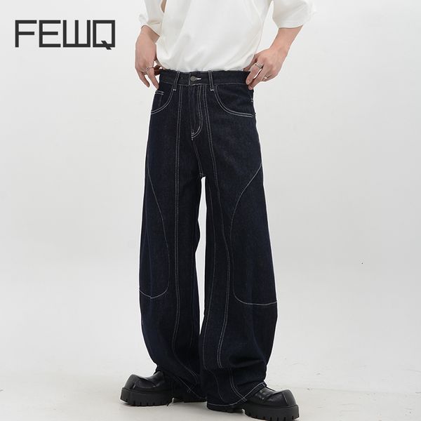 Jeans pour hommes FEWQ Design foule fil clair hommes jambes larges lâches automne ligne lumineuse décoration pantalon masculin 24X1496 230831