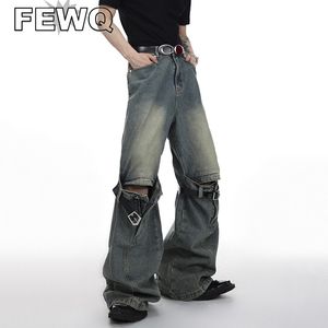 Jeans pour hommes FEWQ Vintage Hommes Spliced Micro Jeans évasés Style américain High Street Wide Leg Straight Denim Pant Personnalité 9A8932n 230729