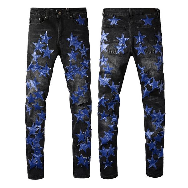 Jeans pour hommes pour les gars Rip Slim Fit designer Skinny Man Pants Orange Star Patches Wearing Biker Denim amirs Stretch Cult Stretch Moto Trendy Long